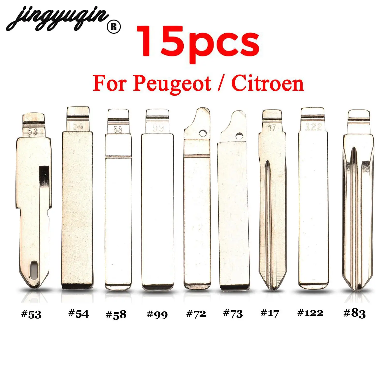 

jingyuqin 15pcs For Citroen C4L Triumph Peugeot 307 207 No.17 #53 #54 #58 #72 #73 #83 #99 #122 Car Remote Key Blade VA2 HU83 SX9