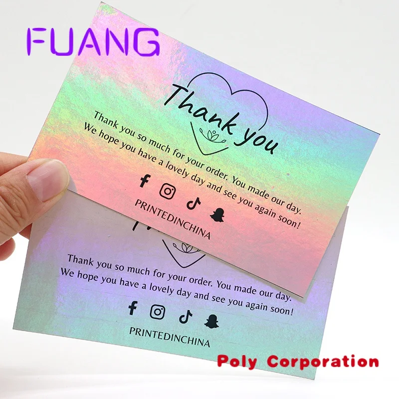 Custom  Customized Elegant Luxury Trendy Color Holo Thank you Business Holographic Cards Custom With logo