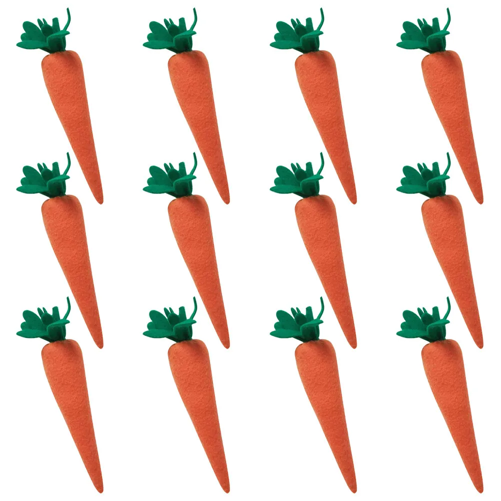 12Pcs Soft Cloth Carrot Ornament Easter Party Decor Creative Festive Design Exquisite Workmanship for Living Room Kitchen Desk