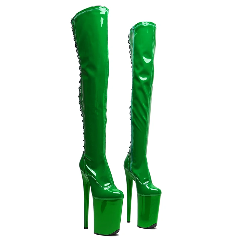 Leecabe 23CM/9inches Shiny patent  PU upper Sexy Fashion trend  High Heels Platform stripper heel Pole Dance boots