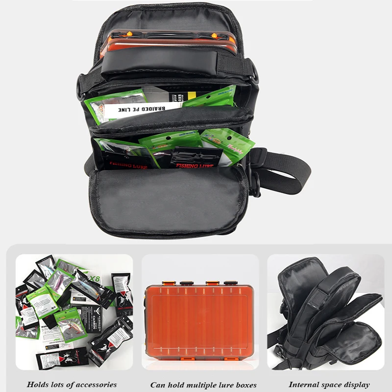 Fishing Lure Backpack Fishing Tackle Box High-Capacity Fly Fishing Backpack Waterproof with Rod Holder Sling Shoulder Bag