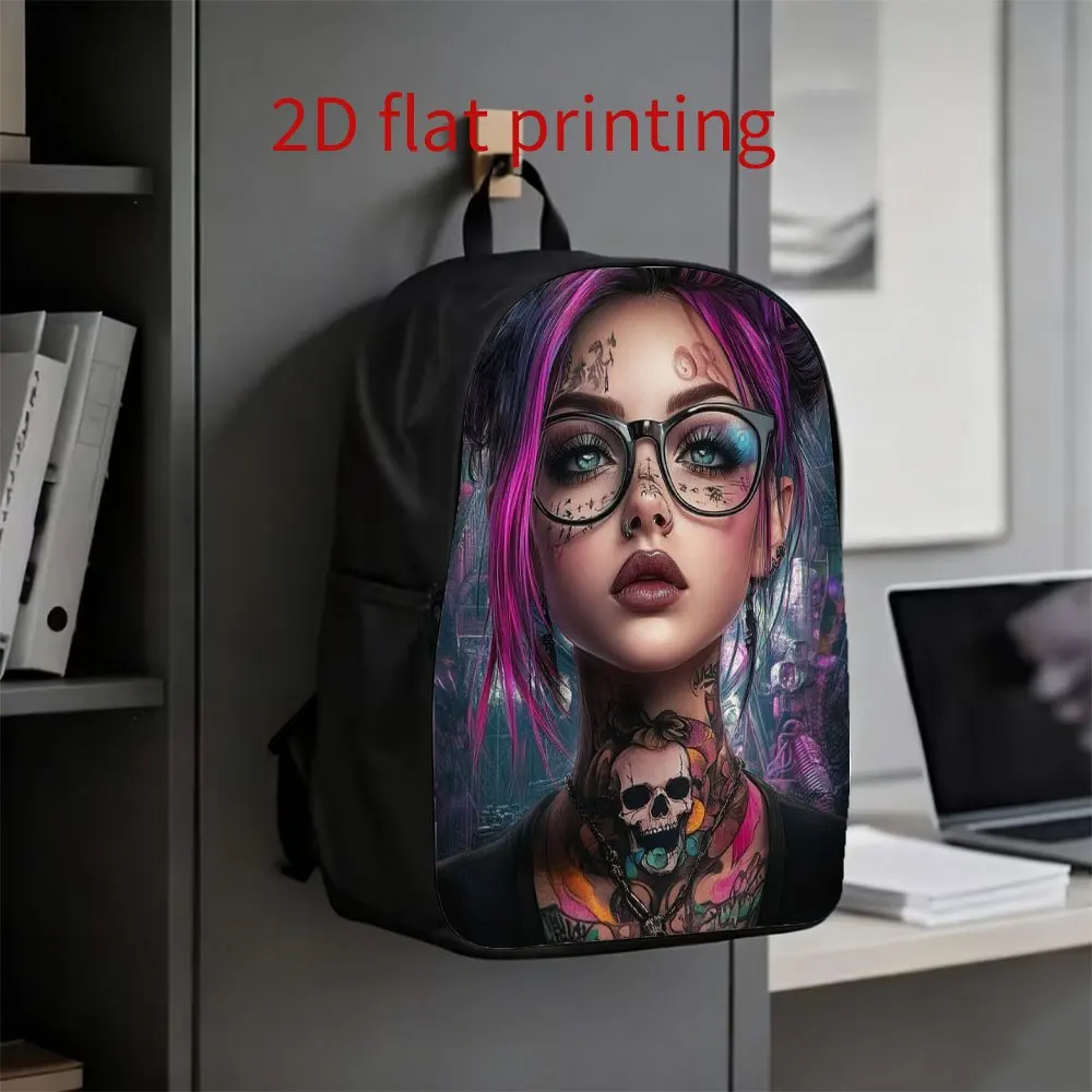 1pc Girl Anime Tattoo Backpack - Cute Large Capacity Bookbag with Adjustable Straps, Lightweight Travel Daypack