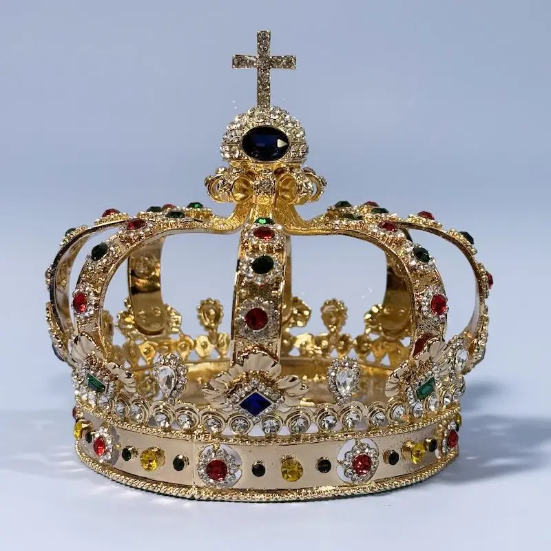 Vintage Openwork King Crown Alloy Gem Headpiece, Prince Crown Display Ornament Birthday Gift for Men Women