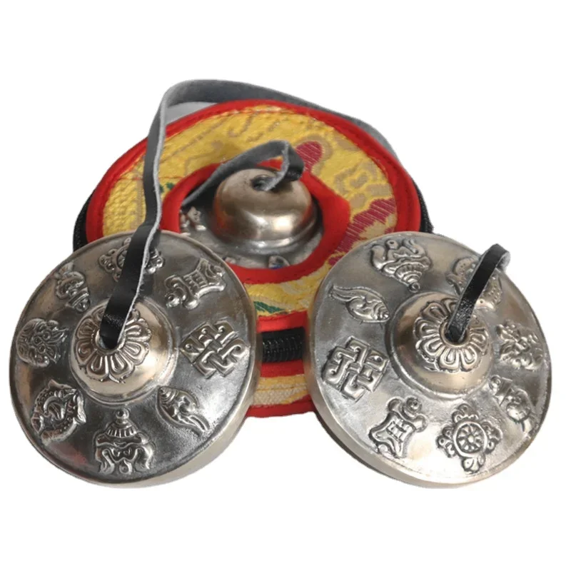 Nepalese Brass Tinkle Bell Buddhist Cymbal Tibetan Bells with Bag Yoga Meditation Sound Healing Chakras Musical Instruments Gift