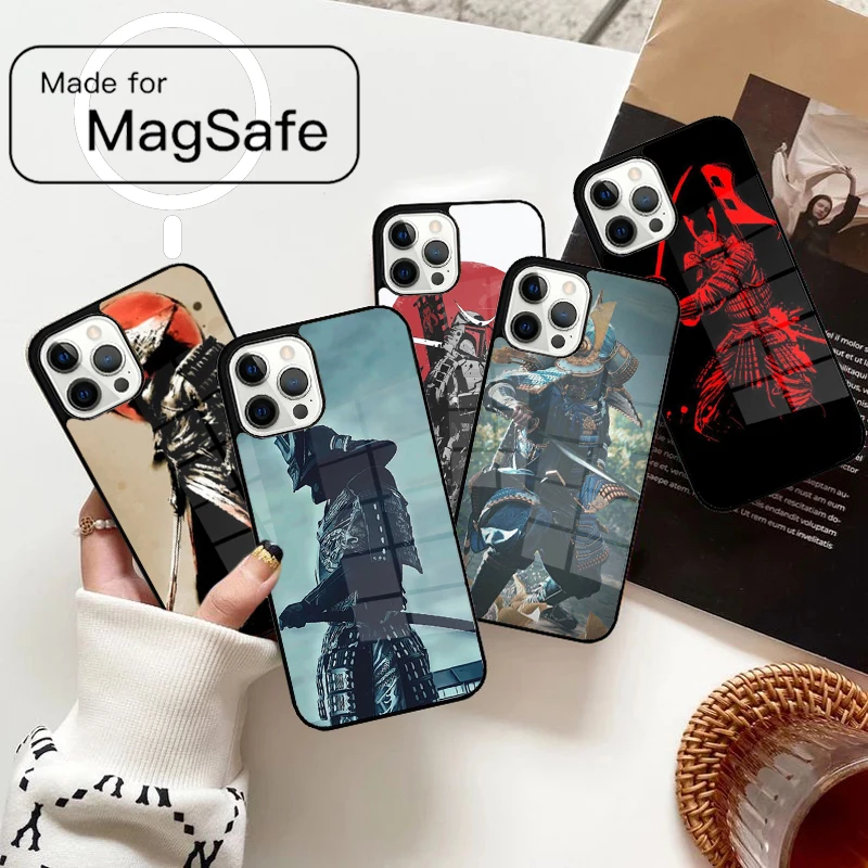 Samurai Japan Art soft Magnetic Phone Case For iPhone 17 Air 16e 12 13 14 15 Pro Max Magsafe Wireless Cover