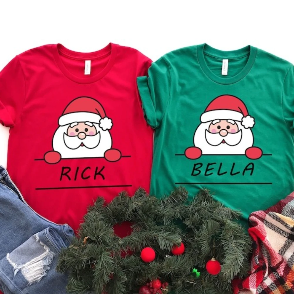 Personalized Santa Claus Xmas Shirt Custom Your Name Christmas Men Women T-Shirt for Family Christmas Custom Tee Gifts Christmas