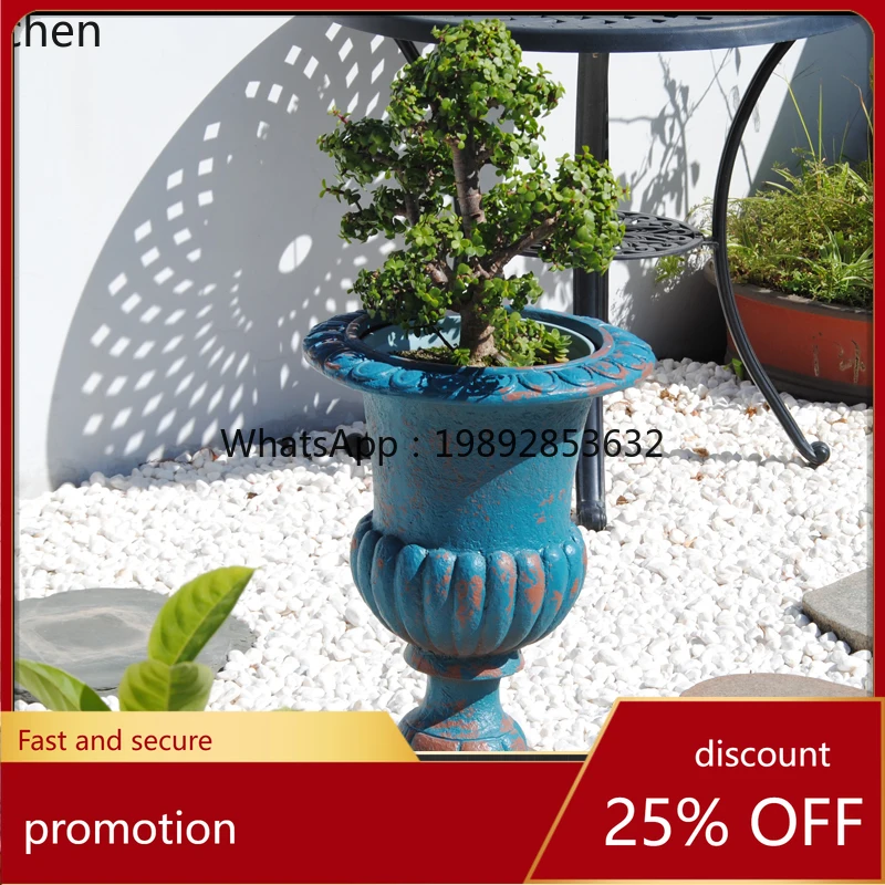 

YFY retro high-footed fiberglass flower pot outdoor balcony garden courtyard simple and lightweight flower utensils