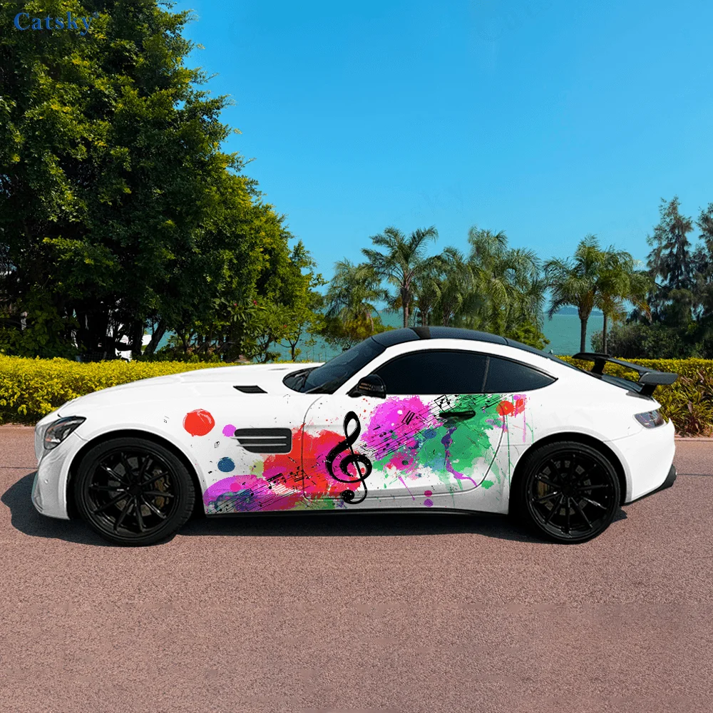 

Music Note Color Splash Ink Car Vinyl Wraps Decal Self-adhesive PVC Sticker Suitable for Trucks SUV Decor Auto Accessories Gift