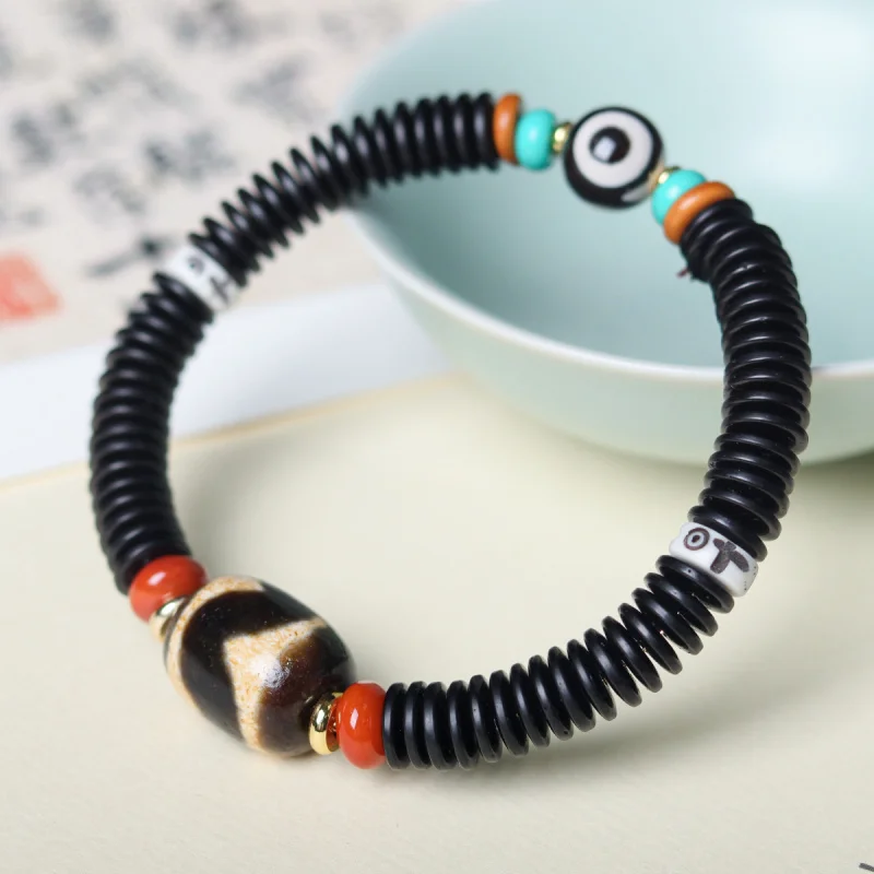 

Hainan Coconut Shell Spacer Bracelet with Tibetan Tiger Teeth Tibet Beads Three Eyes Tibet Beads Accessories Amusement Article B