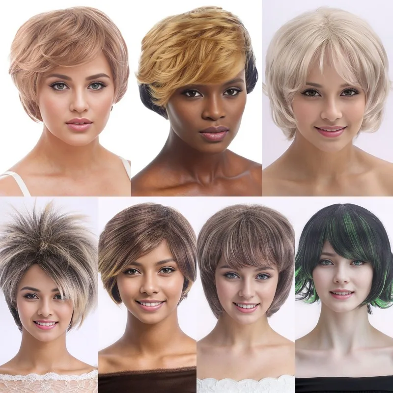 

Ball Lady Gradient Short Straight Hair Bar Dress Up Hair Accessory Fashion Side Parted Bangs Colorful Wig Woman Daily Short Hair