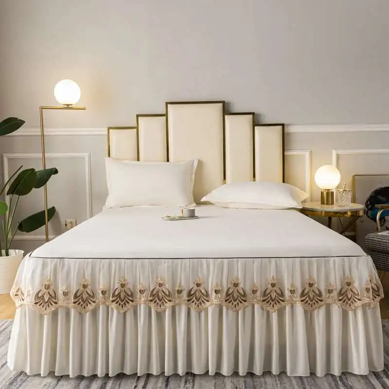 

Solstice Lace Bed Skirt - 1pc Embroidered Queen/King/Single Size Bedkirt, High Quality Bed Sheet Skirt (No Pillowcase)