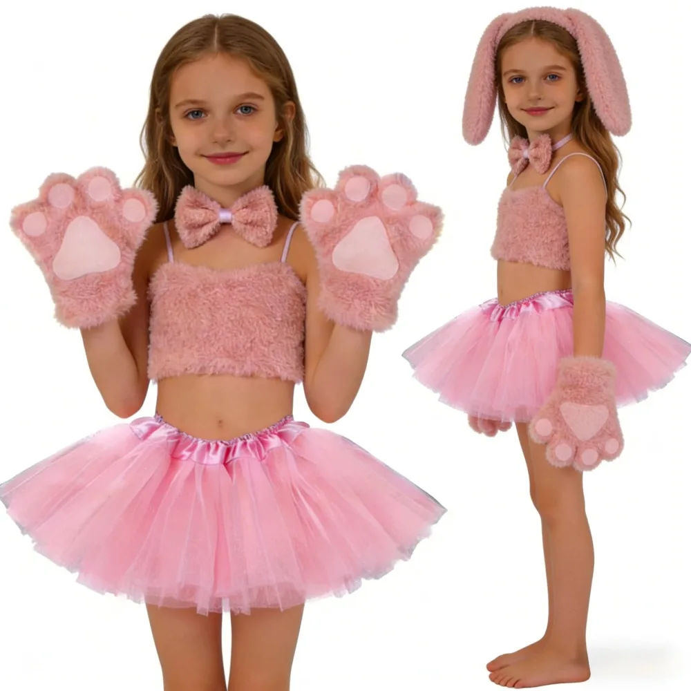 

Girls Women Halloween Animal Rabbit Ear Headband Hair Accessories Claw Skirt Tail Bow Knot Bunny Fancy Cosplay Costume Props