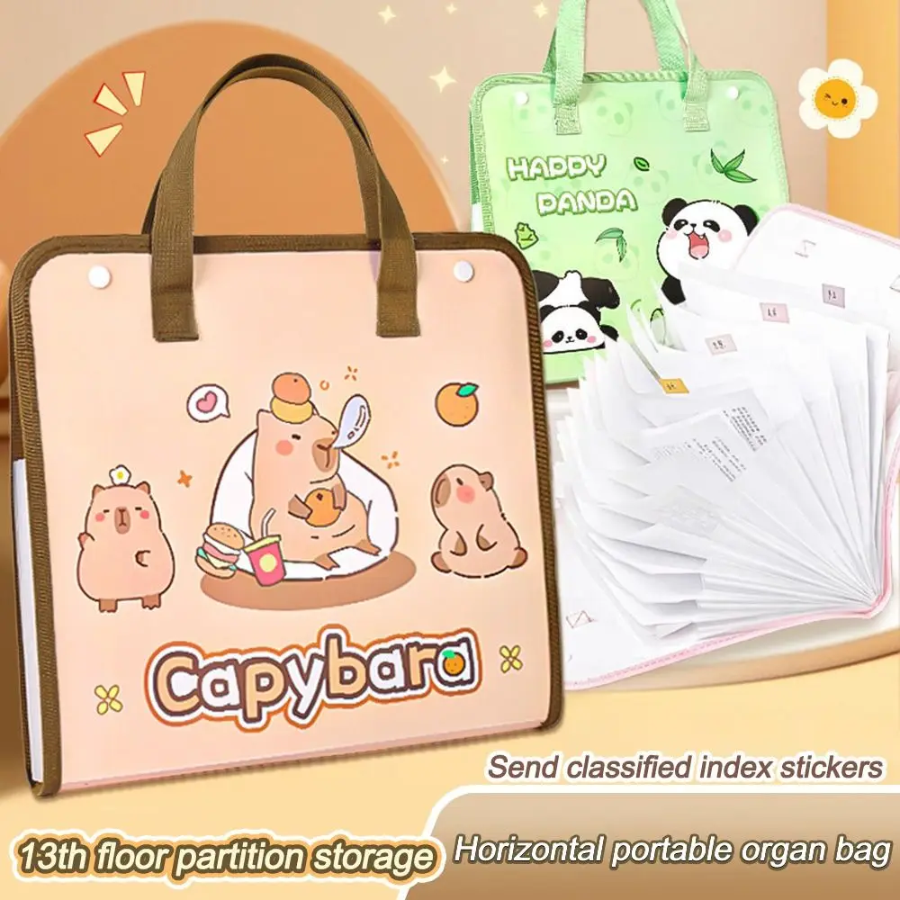 Cartoon Capybara/Panda Document Bag Multi-layer Classified Organ Bags with Handle Large Capacity Archive Bag School Office