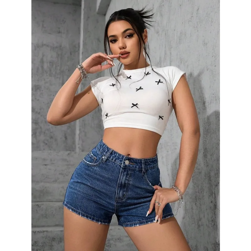 Y2k Shorts Denim Shorts Women Ripped Light Wash High Waisted Vintage Street Style Elastic Comfortable Fit view 4