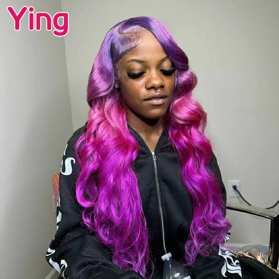 

Ying Omber Pink Purple Body Wave Human Hair Wig Blonde 13x6 Lace Frontal Wig 180% Brazilian Remy 13X4 Transparent Lace Front Wig