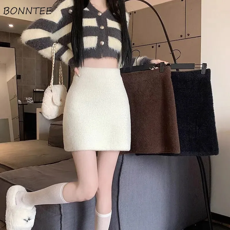 

Mini Skirts Women Solid Simple A-line Famous Lady Korean Style All-match Knitted Temper Faldas Y2k Streetwear Elegant Autumn