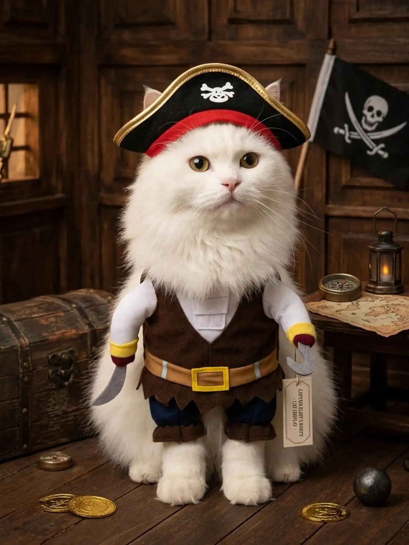 PETSIN 1 PC Halloween Pet Pirate Costume Cosplay With A Hat, Cat And Small Dog In Two Pieces Clothing sp260705233383542600863