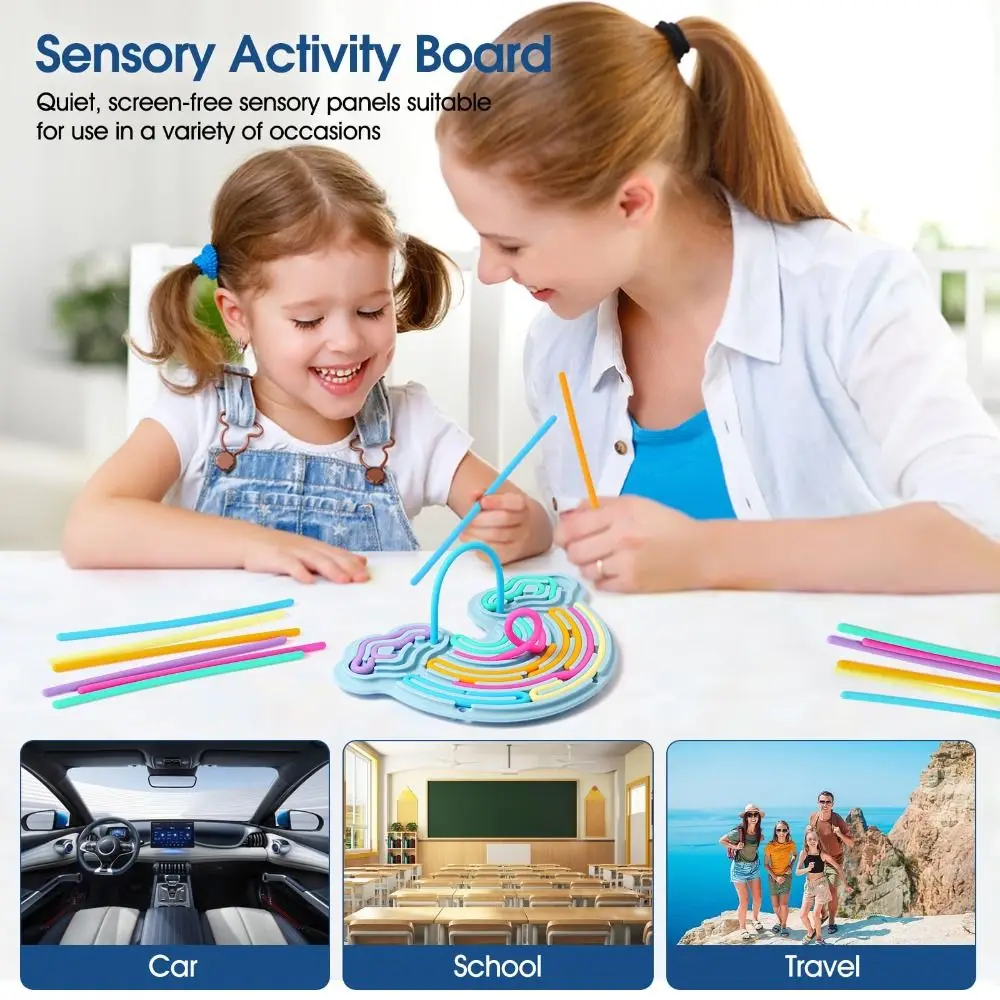 New Silicone Sensory Activity Board 12 Strings Stress Relief Fidget Toy Calming Double-Sided Rainbow Sensory Adults