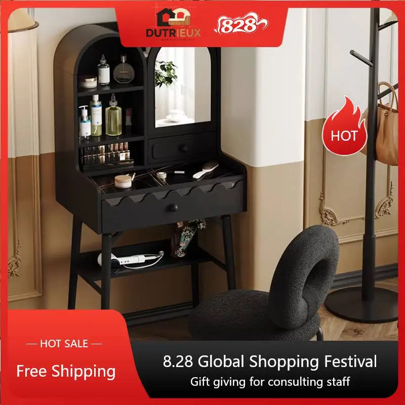 Brown Mirror Storage Vanity Table Stool Aesthetic Beauty Organizer Dresser Adult Salon Luxury Schmink Tisch Bedroom Furniture