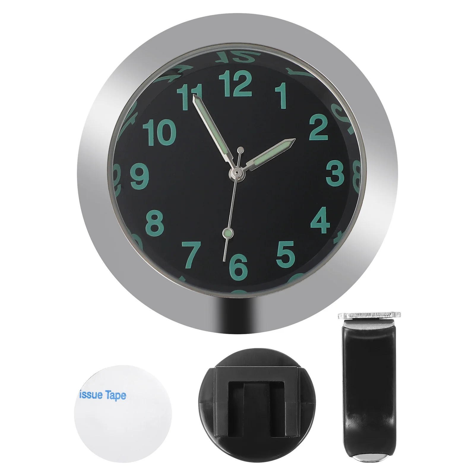 

Mini Car Night Luminous Quartz Clock Silver Alloy Clip Air Vent Dashboard Interior Decoration Car Clock Night