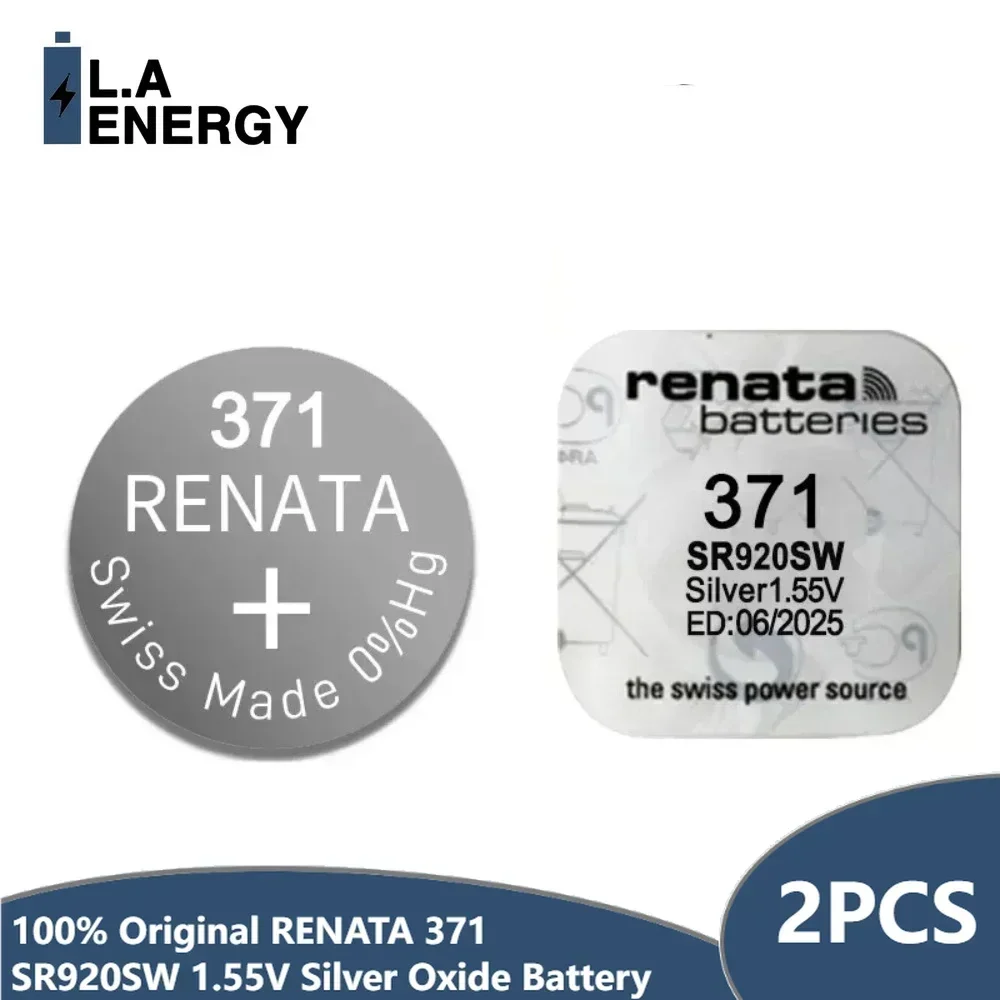 2 uds RENATA óxido de plata pilas para reloj 371 SR920SW 920 1,55 V 100% 371 Renata 920 baterías
