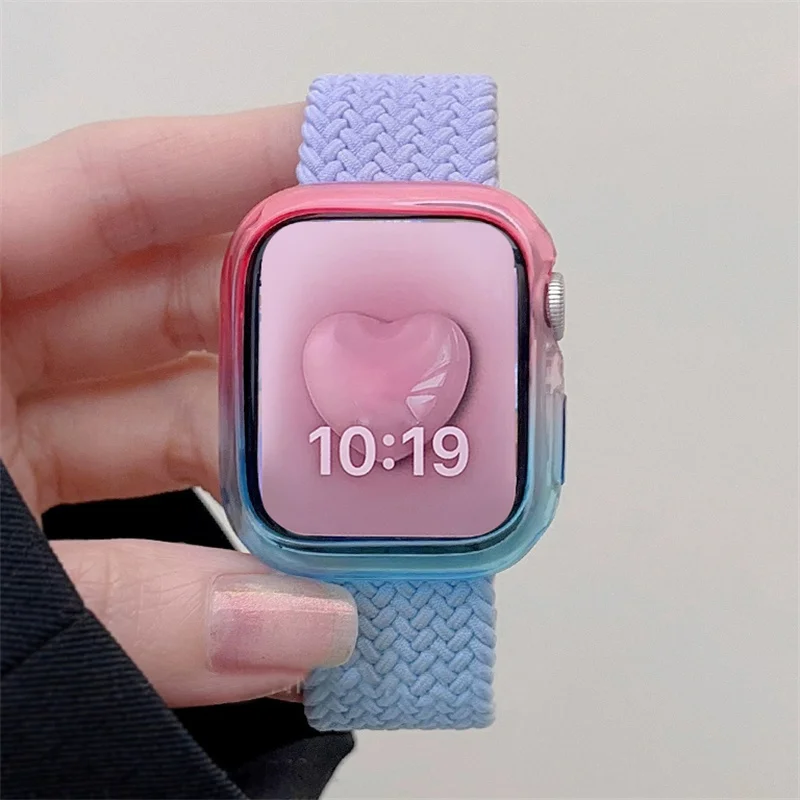 Étui à changement progressif mignon et bracelet pour Apple Watch, bande en nylon Correa pour iWatch Series 9, 8, SE, 7, 6, Y2k, Ultra2, 49mm, 45mm, 44mm, 41mm, 40mm