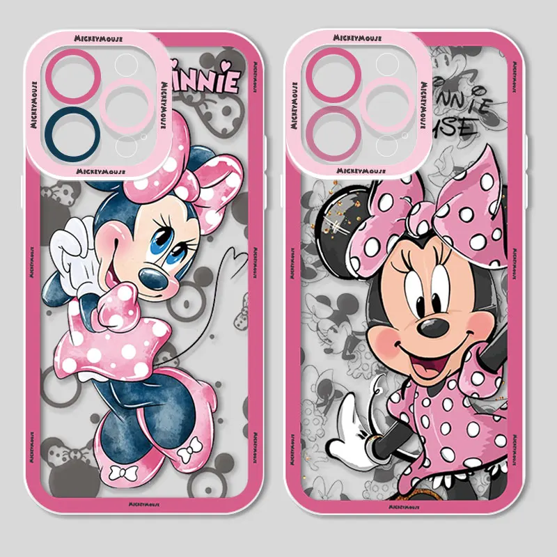 Pink Minnie Mouse For iPhone 15 14 13 12 mini 11 Pro Max 8 7 Plus XR XS X Angel Eyes Liquid Silicon Phone Case