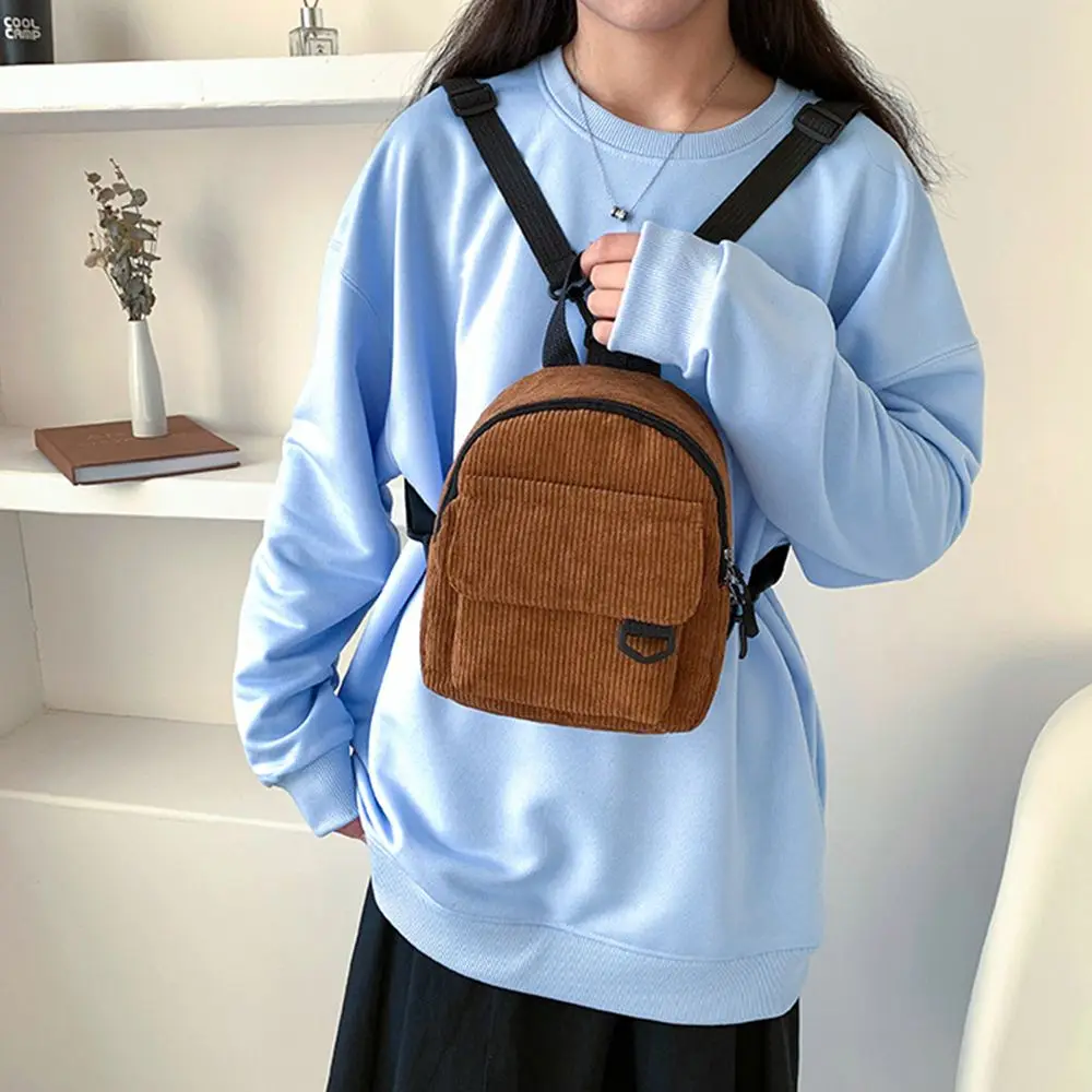 Fashion Women Mini Backpack Solid Color Corduroy Small Backpacks Simple Casual Student Bookbags Traveling Backpacks