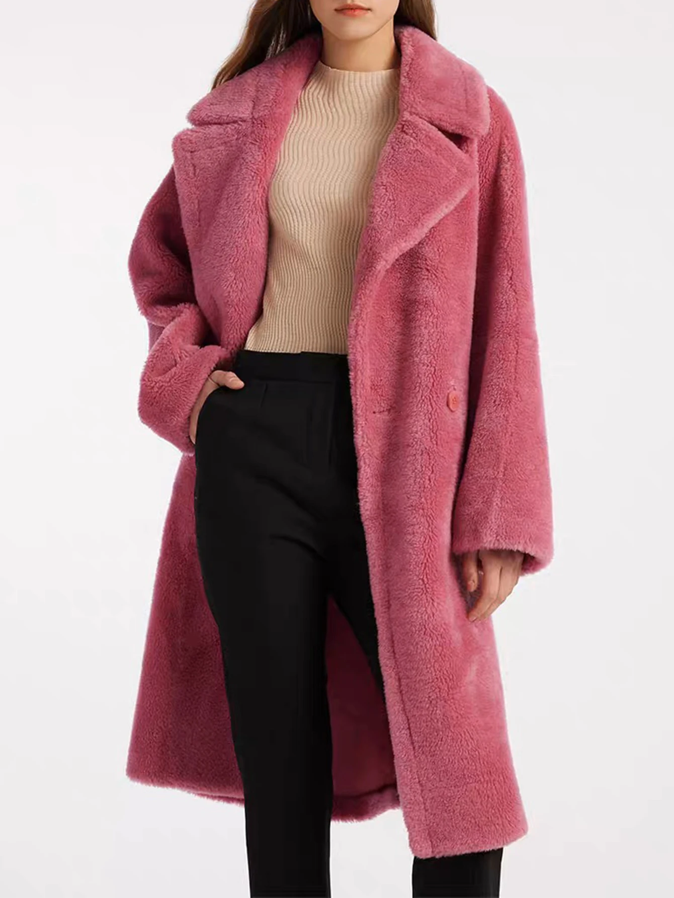 

Женское зимнее модное пальто, удобное однотонное офисное пальто средней длины с лацканами и длинными рукавами, повседневное уличное пальто