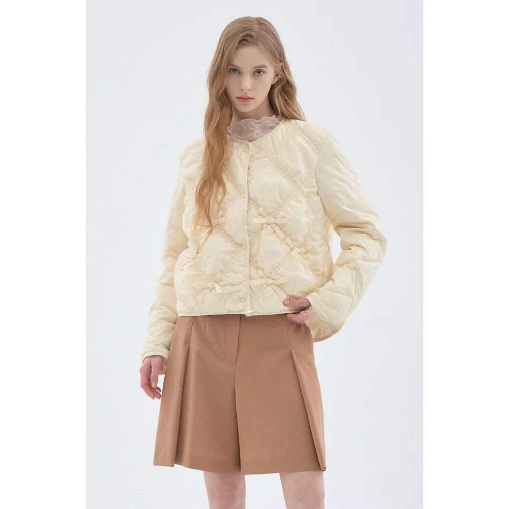 Abrigo ultraligero de plumas de ganso con nudo redondo y patrón de diamantes, viaje asimétrico, calidez versátil, Jaet para mujer