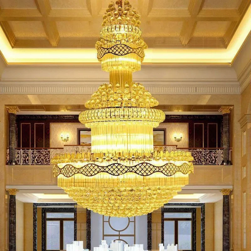 European Style Crystal Chandelier for Duplex Living Room Hotel Villa Lobby Hollow Building Middle Floor Lighting Fixture
