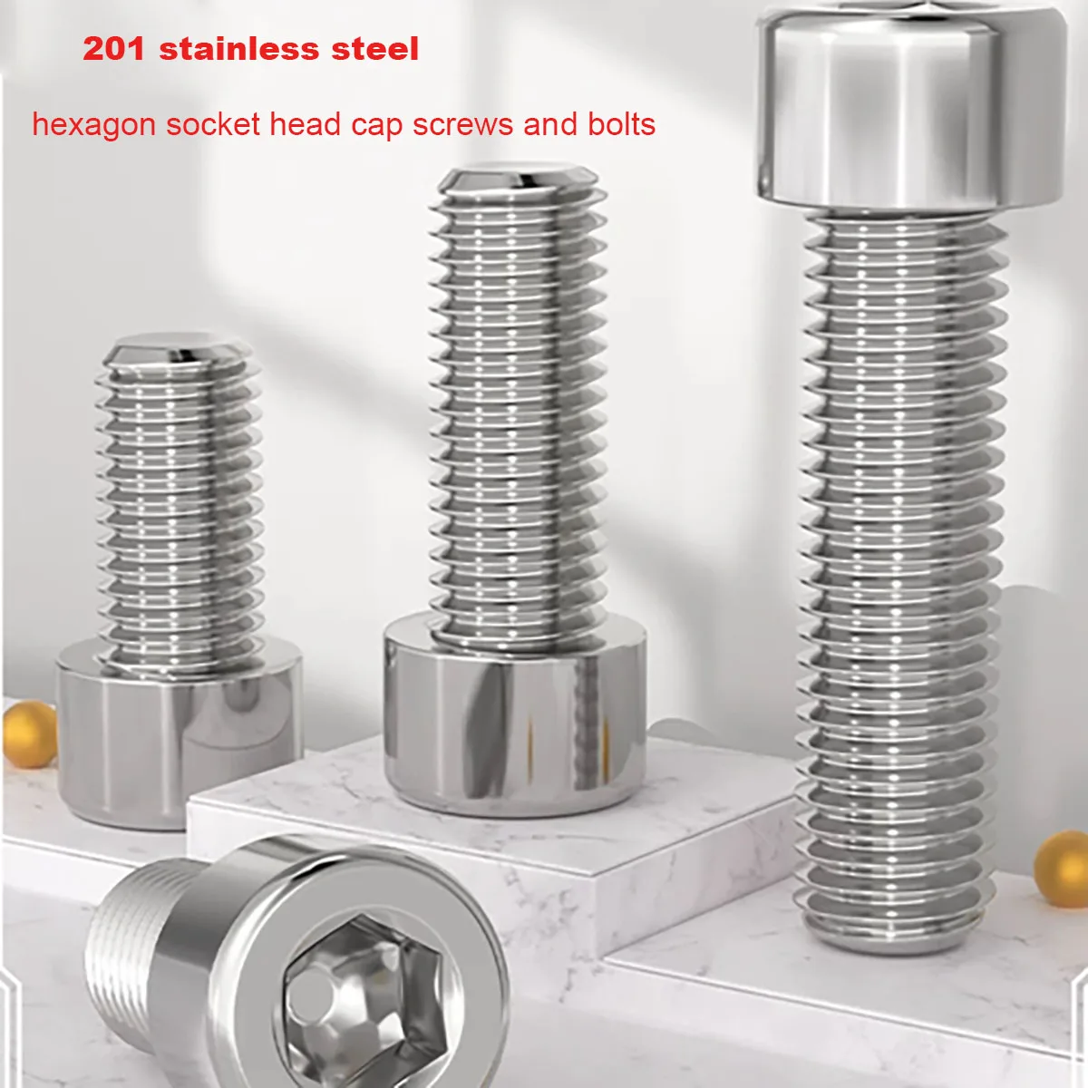 M3M4M5M6 201 Stainless Steel  Hexagon Hex Socket No Knurled Cap Head Allen Screw Bolt