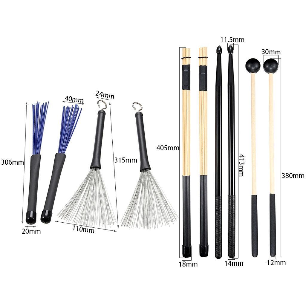 

Drumstick Bag with Floor Tom Hooks - Includes 5 Pairs of Drum Sticks, Mallets & Brushes Set, Portable Percussion Accessory Case