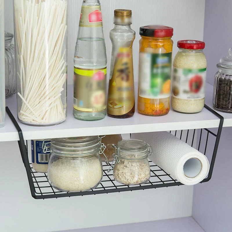 Non Perforated Kitchen Cabinet Storage Rack, Table Storage, Hanging Basket, Suspended Shelf, Cabinet Partition And Organization