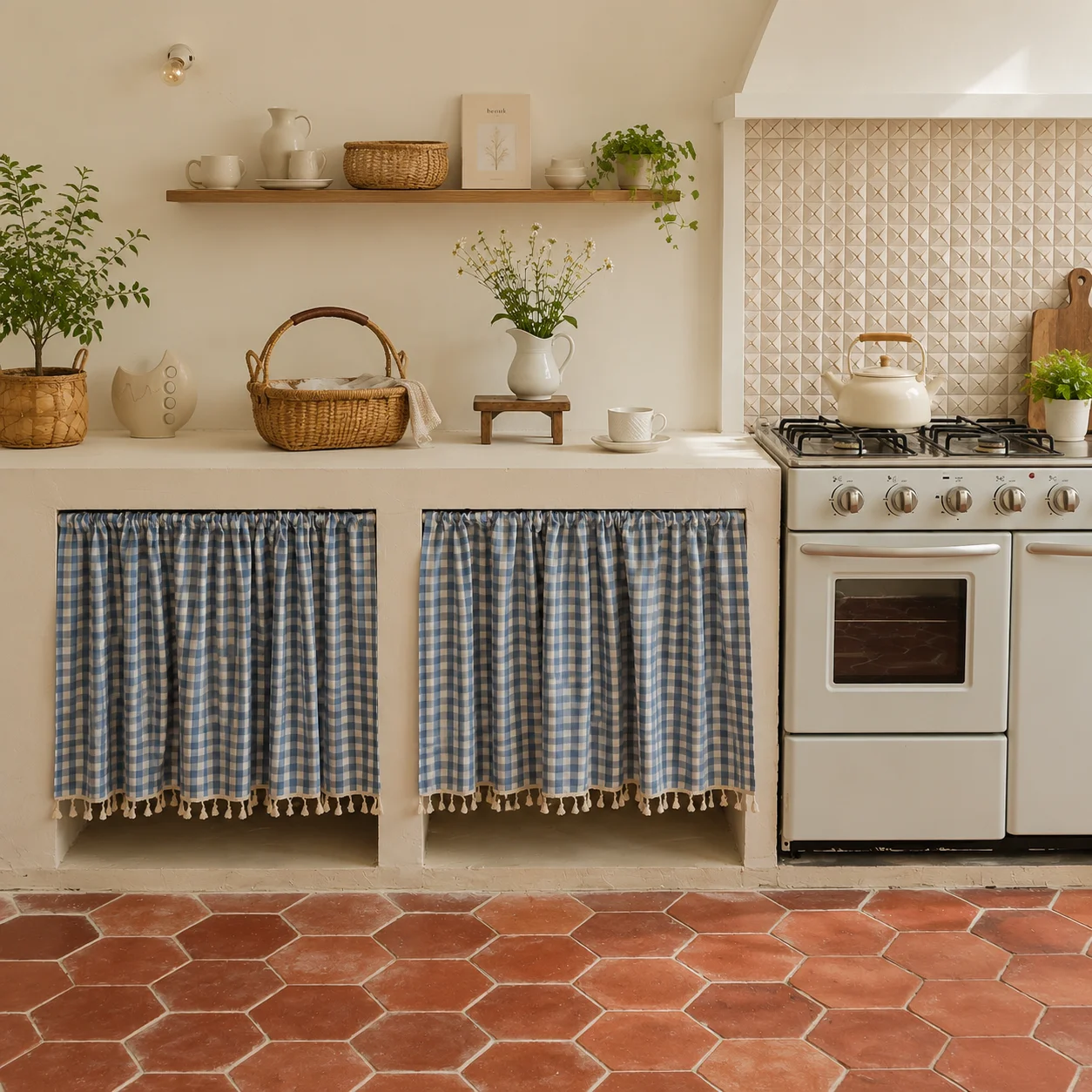 1pc Gingham Check Half Curtain Light Blue Plaid Rod Pocket Tassel Edge Privacy Dust Shield Countertop Kitchen Room Storag Decor