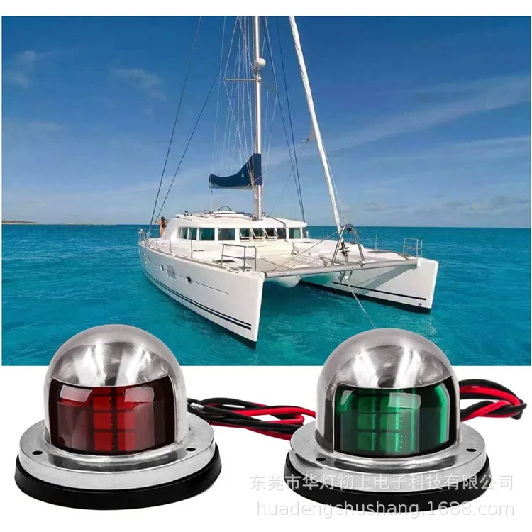 Red & Green Stainless Steel 12/24V LED Bow Navigation Light Sailing Signal Light for Marine for Boat Yacht Warning Clearance Lig