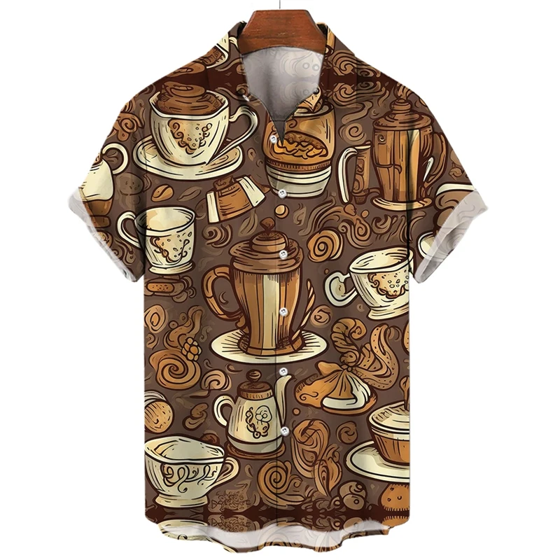 

Funny Coffee Cup Graphic Blouses Fashion Afternoon Tea Shirts For Men Clothes Casual Vacation Short Sleeve Streetwear Y2k Tops