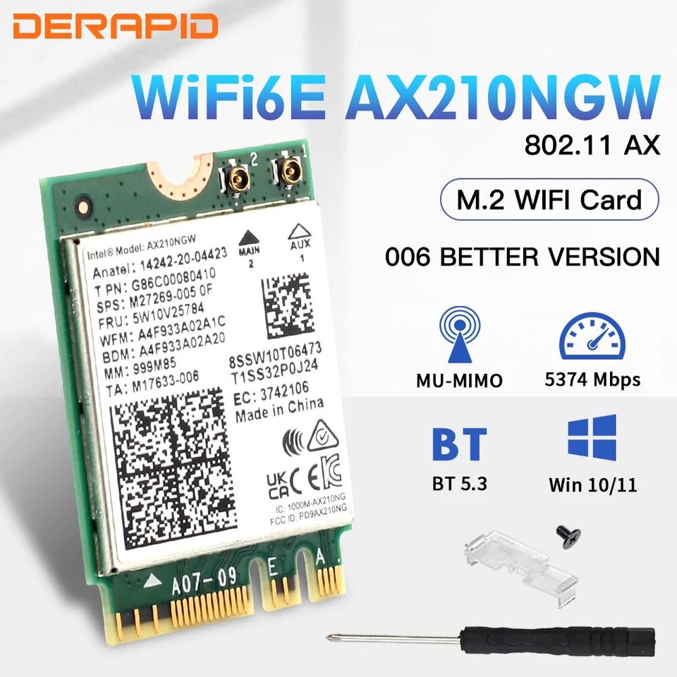  WiFi 6E AX210NGW NGFF Wireeless Adapter Bluetooth 5.3 WiFi6 5374Mbps 2.4G/5G/6GHz 802.11AX For Desktop/Laptop For Win10/11 