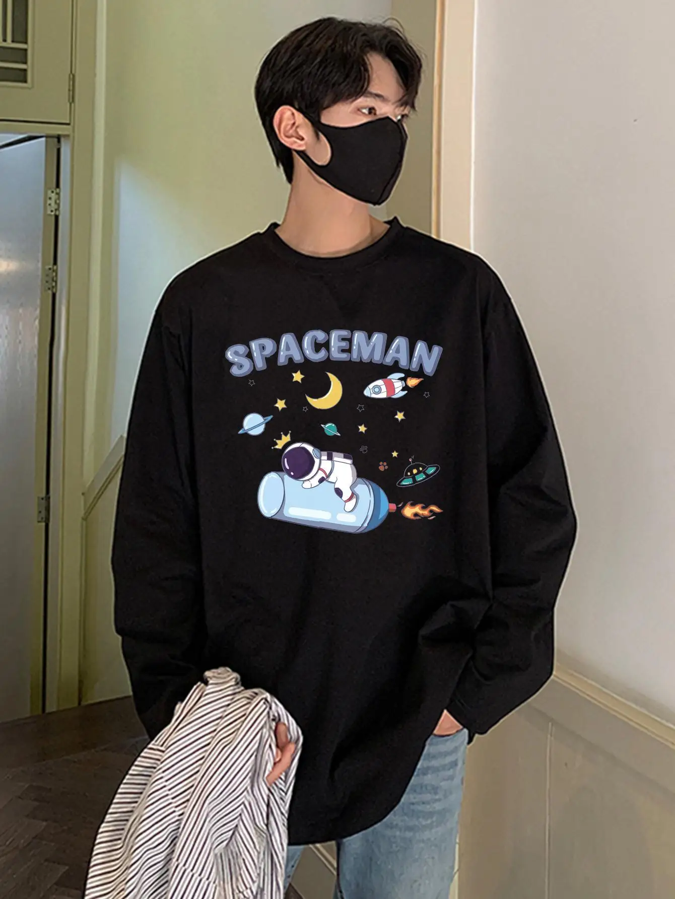 Y2k Long Sleeve Man Tshirts Hip Hop Brand Tops Spaceman Cartoon Print Unisex Clothing Harajuku Autumn New Male Tee Oversize