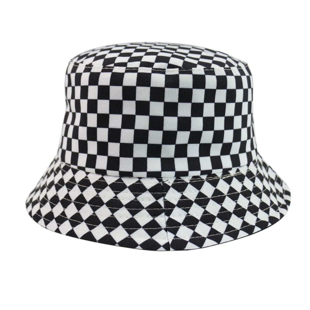 Red White Plaid Personality Bucket  Cap For Unisex Women Men Cotton Fishermen Hat Factory Sells Directly