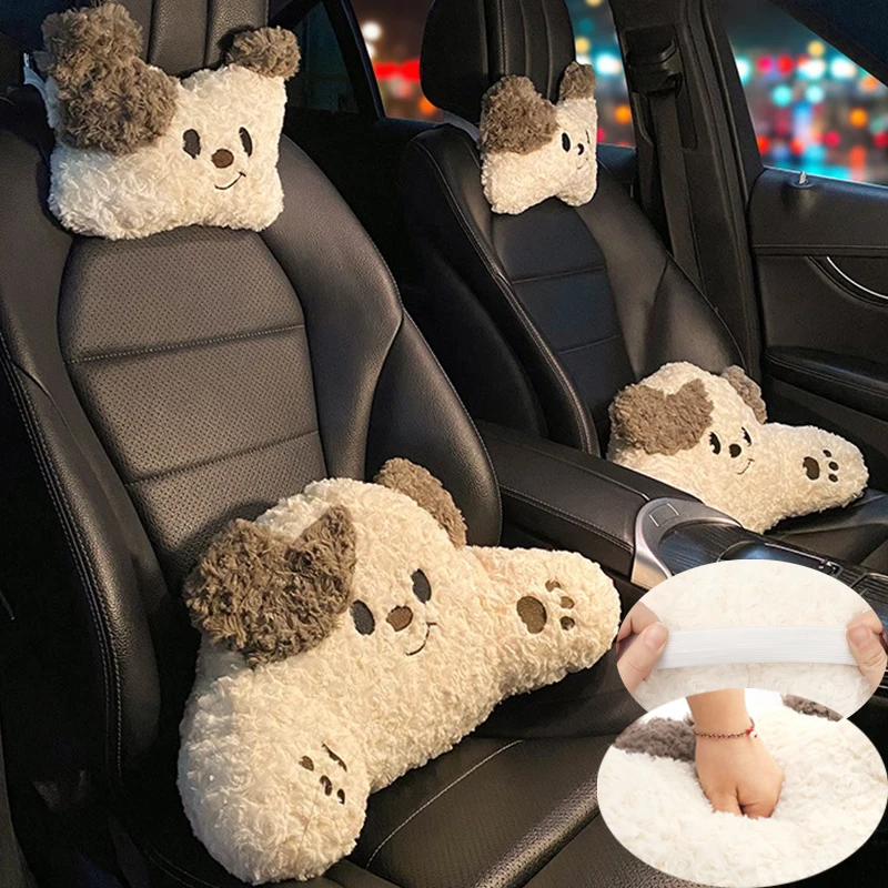 1PC Universal Auto Kopfstütze Nacken Kissen Plüsch Hund Niedlichen Cartoon Komfortable Taille Kissen Fahrzeug Liefert Auto Sitz Zubehör