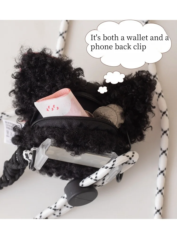 Monedero de gato alemán relleno de felpa, Clip trasero para teléfono móvil, bolso bonito, decoración cruzada Diagonal, muñeca pequeña