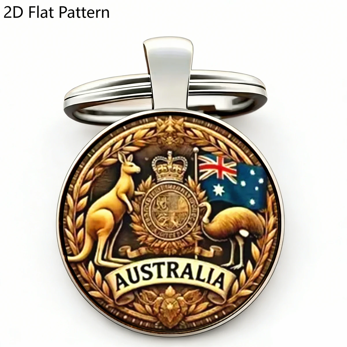 Porte-clés rond vintage Australie, drapeau australien, motif kangourou, dôme en verre, porte-clés en métal, souvenir de voyage, 1 pièce