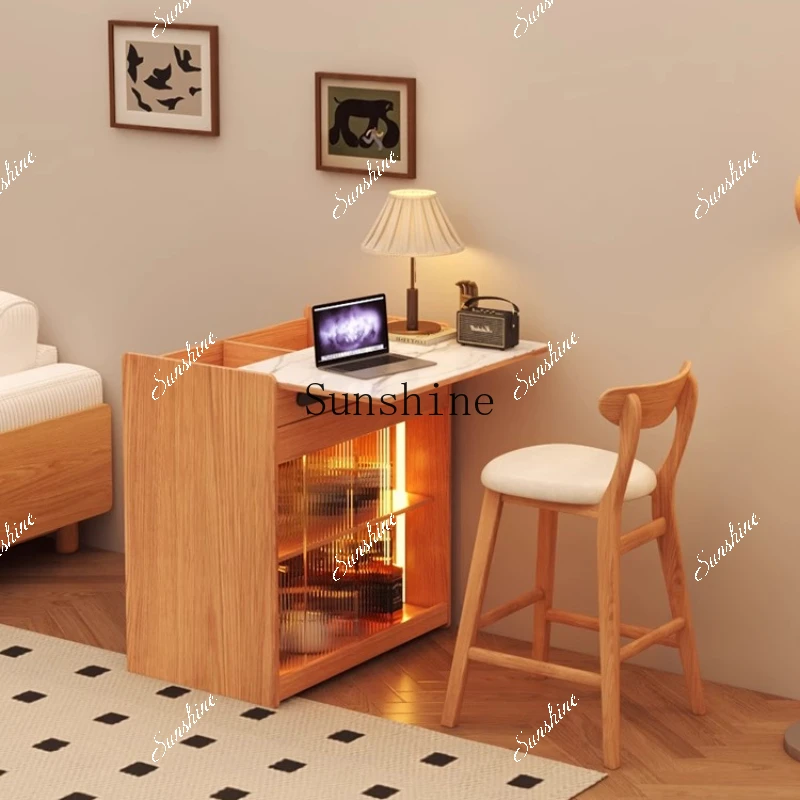 Telescopic all-solid wood island integrated small apartment kitchen multi-functional storage table and chair combination  FT