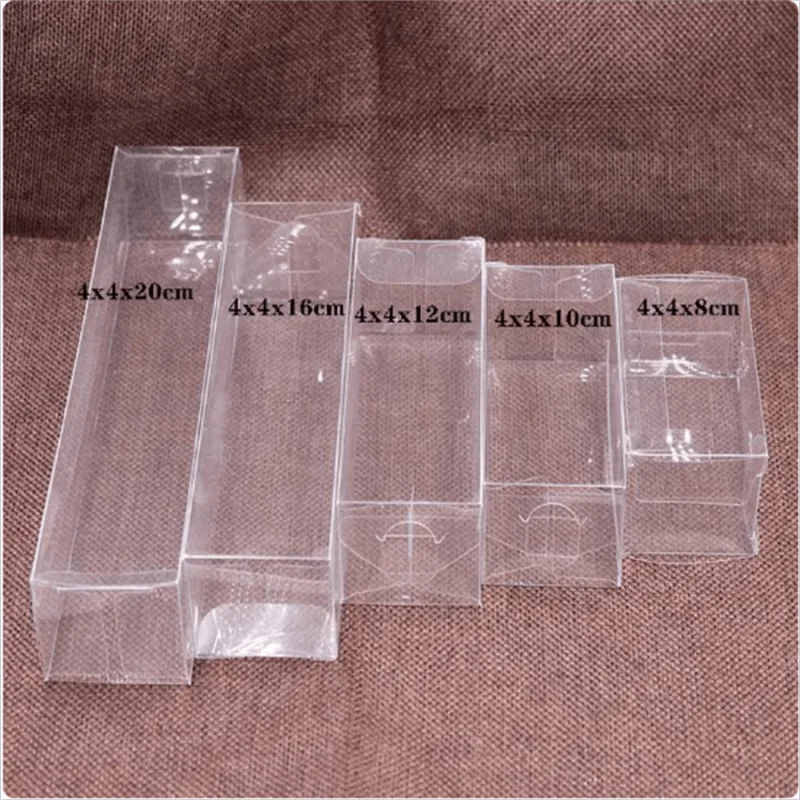 1 lote = 10 Uds. 4x4x8/10/12/16/20cm venta al por mayor nueva caja de PVC transparente embalaje boda/Navidad favorito Chocolate caramelo manzana regalo evento