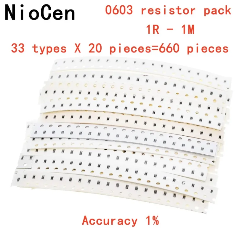 660PCS/Set 0603 SMD Resistor Pack Assorted Kit 1 ohm ~ 1M 33 values*20pcs Chip Resistor DIY Electronic Kit NioCen product