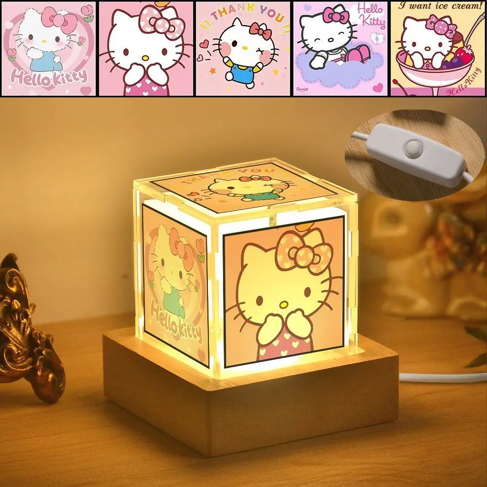 Simpatica luce notturna Hellokittty Decorazione della stanza Camera da letto per studenti Scrivania per computer Atmosfera Lampada da scrivania Modelli plug-in Figura anime