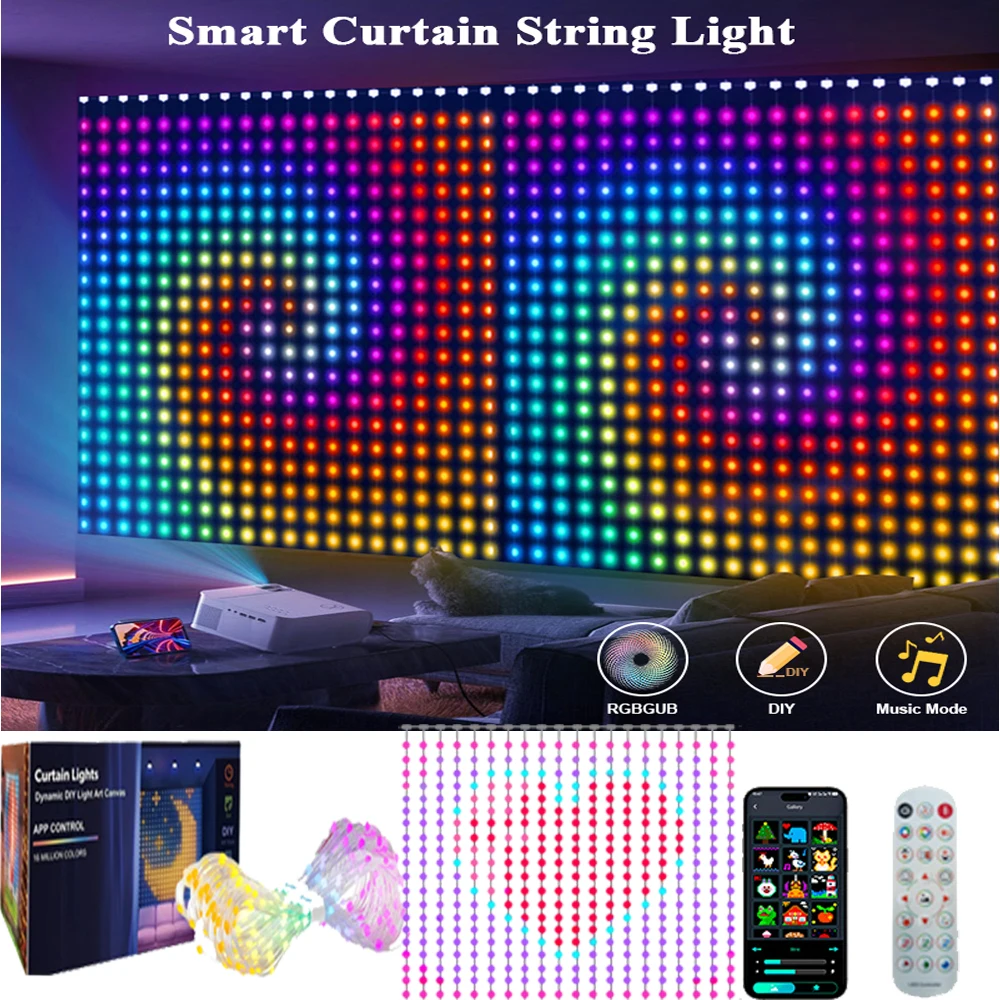 Smart LED Curtain Lights LED Fairy Lights App Control Music Sync DIY Pattern Waterproof for Indoor Outdoor Party Decor