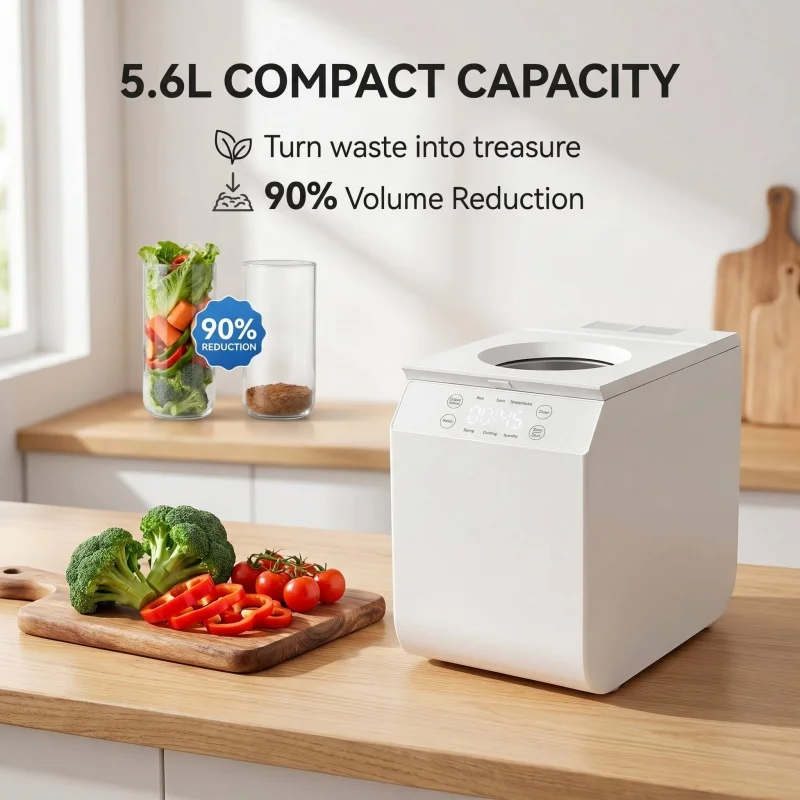 5.6L Stainless Steel Multigrind Smart Electric Food Waste Composter Odor  Household Kitchen Processor Built-in Activated