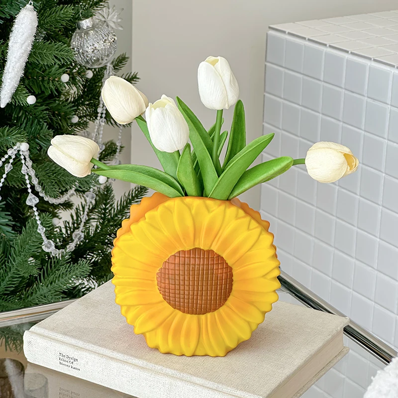 Florero creativo bonito y fresco con forma de girasol para el hogar, sala de estar, entrada, mesa de comedor, decoración de escritorio de alta gama
